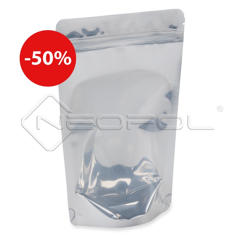 Standbodenbeutel mit Zipper / silber/transparent / 750 ml