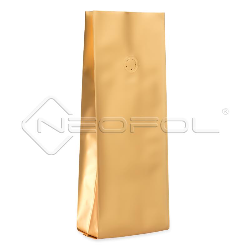 Seitenfaltenbeutel mit Ventil / mattgold / 500 g