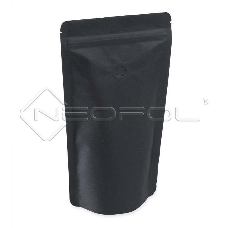 Standbodenbeutel mit Zipper und Ventil / schwarz / 250 g