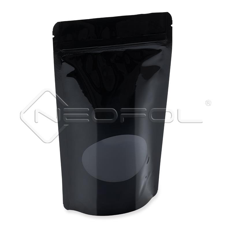 Standbodenbeutel mit Zipper und Fenster / schwarz / 750 ml