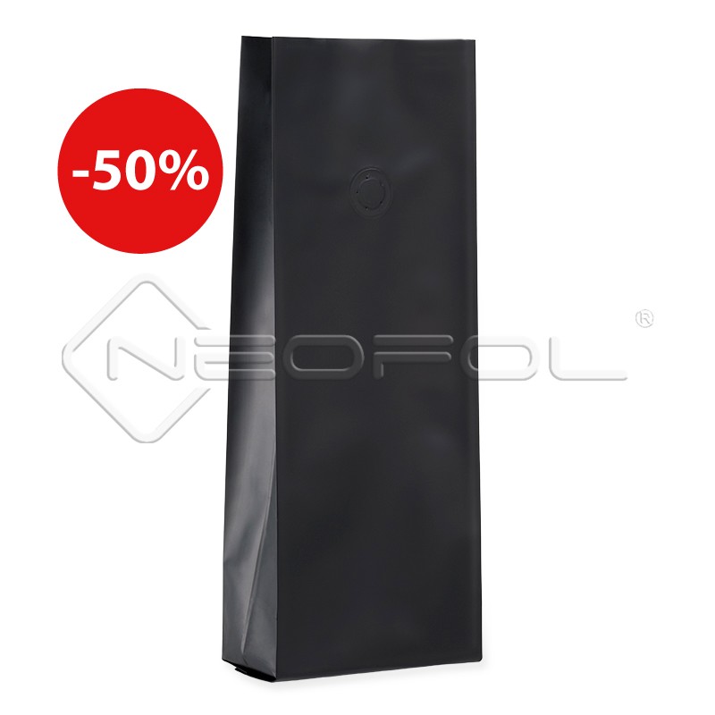 Seitenfaltenbeutel recyclebar mit Ventil / mattschwarz / 1000 g