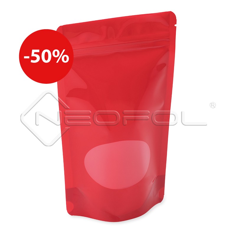 Standbodenbeutel mit Zipper und Fenster / rot / 1000 ml