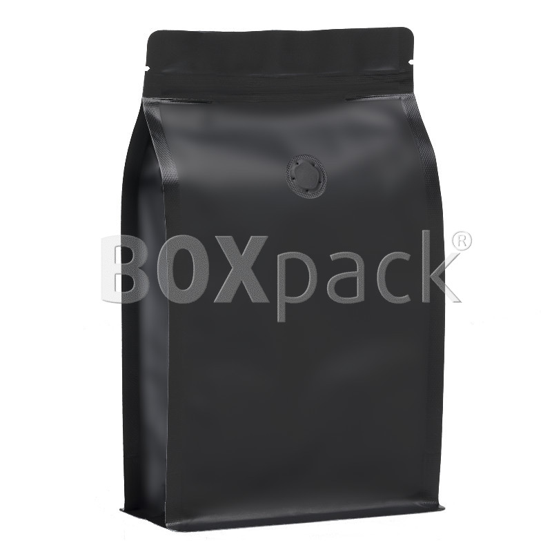 BOXpack - Blockbodenbeutel mattschwarz | Zip | Einreißkerbe