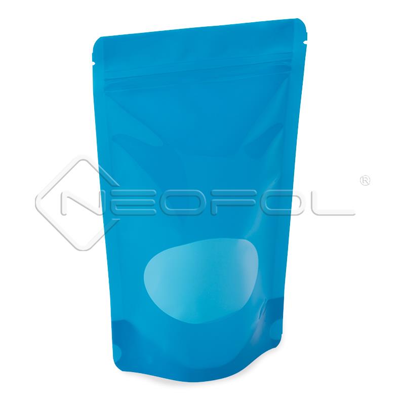 Standbodenbeutel mit Zipper und Fenster / blau / 500 ml