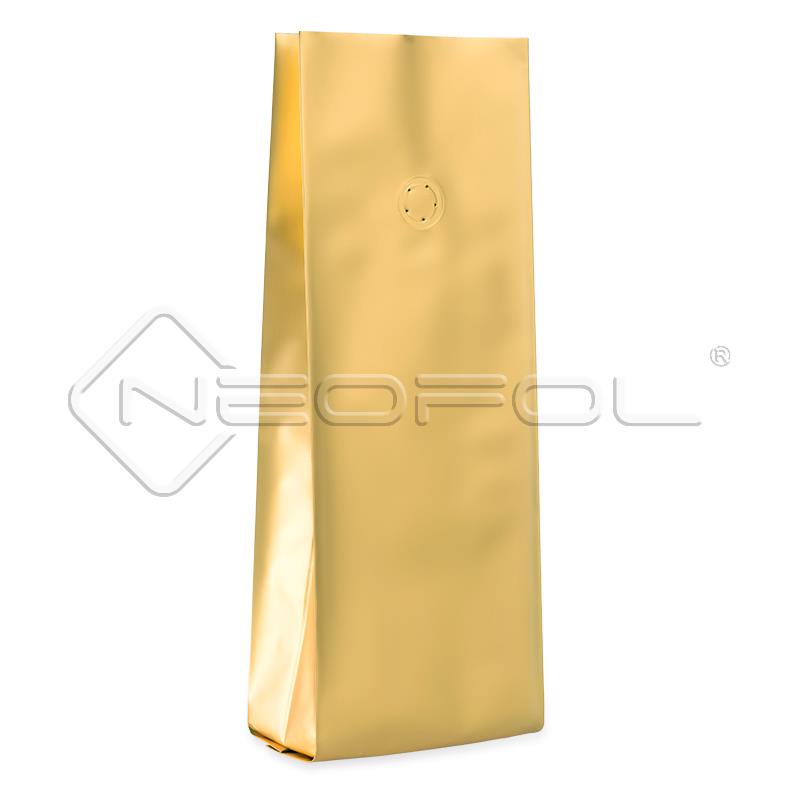 Seitenfaltenbeutel recyclebar mit Ventil / mattgold / 1000 g Seitenfaltenbeutel recyclebar mit Ventil / mattgold / 1000 g