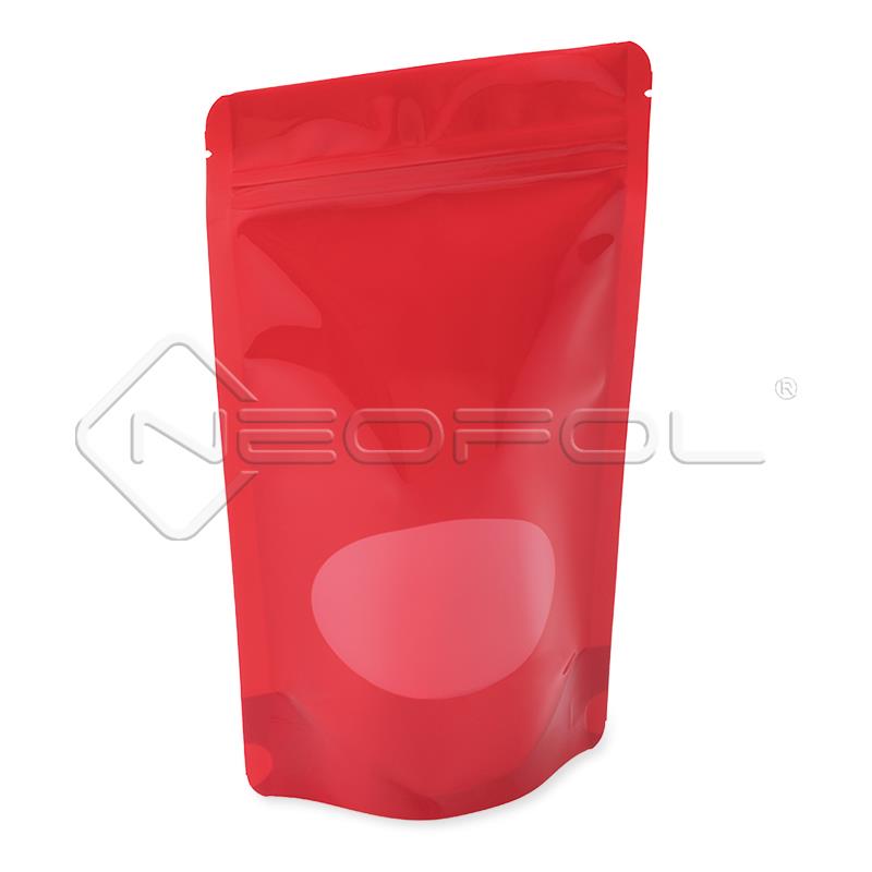 Standbodenbeutel mit Zipper und Fenster / rot / 750 ml Standbodenbeutel mit Zipper und Fenster / rot / 750 ml